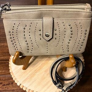 Taupe Stud-Accent Women's Crossbody Wallet by